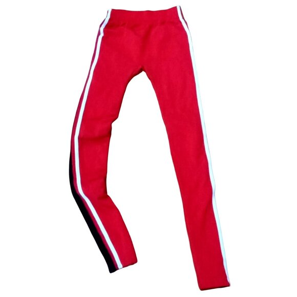 Red Sport Leggings Juniors Small Striped Soft Stretch Casual Athleisure - Picture 1 of 5